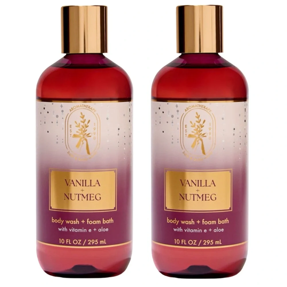 Bath & Body Works Vanilla Nutmeg Body Wash + Foam Bath, 2 - 10 FLOZ Bottles